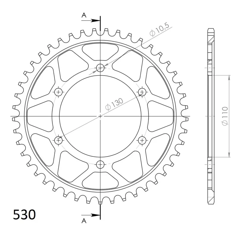 Řetězová rozeta SUPERSPROX RFE-479:45-BLK černý 45 zubů, 530 Originální