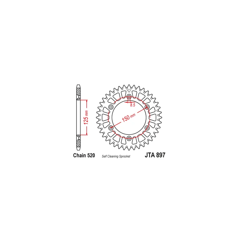 Profesionální Hliníková řetězová rozeta JT JTA 897-51ORG 51 zubů, 520 oranžová