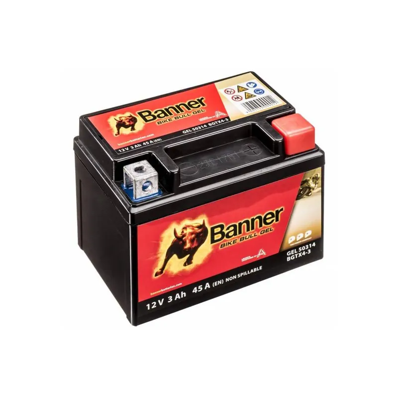 Vysoce Kvalitní Baterie gelová 12V, YTX4L-BS/YTZ5S-BS, 3Ah, 45A, BANNER Bike Bull GEL 113x70x86