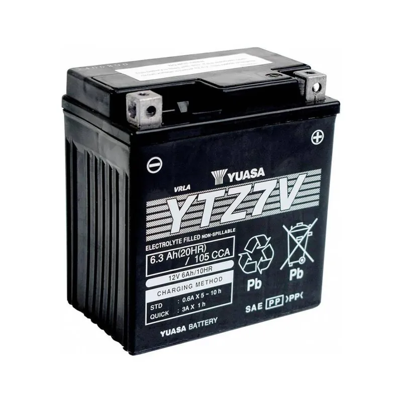 Odeslání Ihned Motobaterie 12V, YTZ7V, 6,3Ah, 105A, bezúdržbová SUPER MF AGM 113x70x120, YUASA originál (aktivovaná ve výrobě)