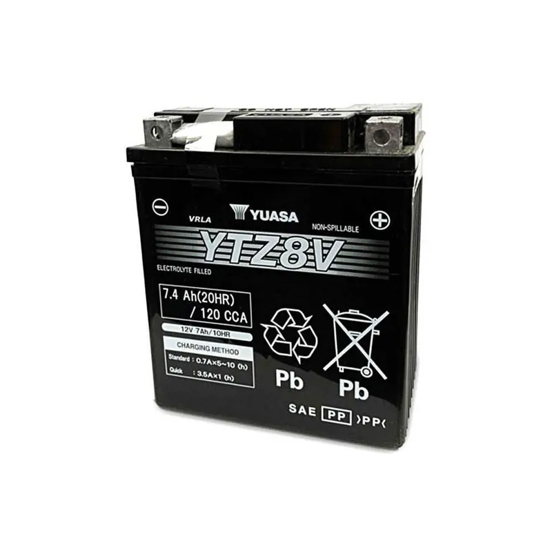 Profesionální Motobaterie 12V, YTZ8V, 7,4Ah, 120A, bezúdržbová SUPER MF AGM 113x70x130, YUASA originál (aktivovaná ve výrobě)