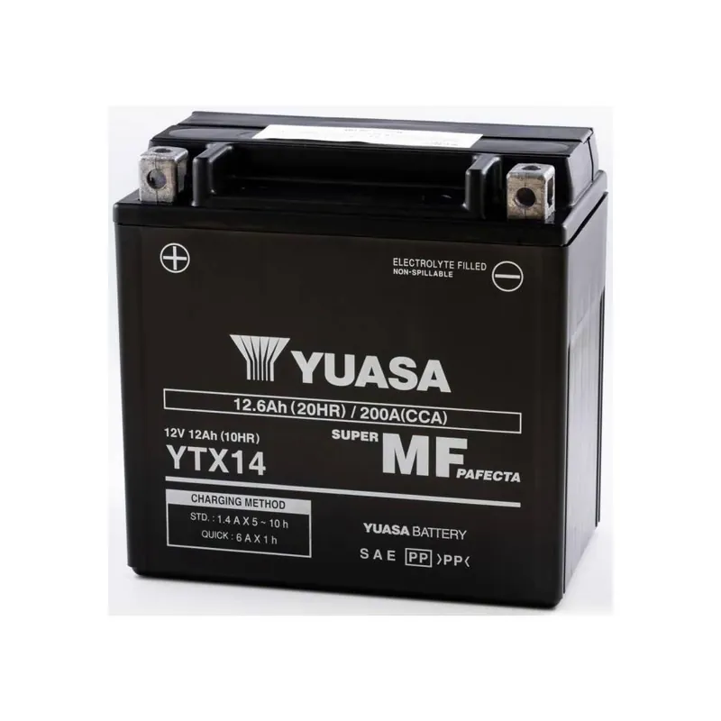 Motobaterie 12V, YTX14, 12,6Ah, 200A, bezúdržbová MF AGM 150x87x145, YUASA originál (aktivovaná ve výrobě) Garance Vrácení Peněz