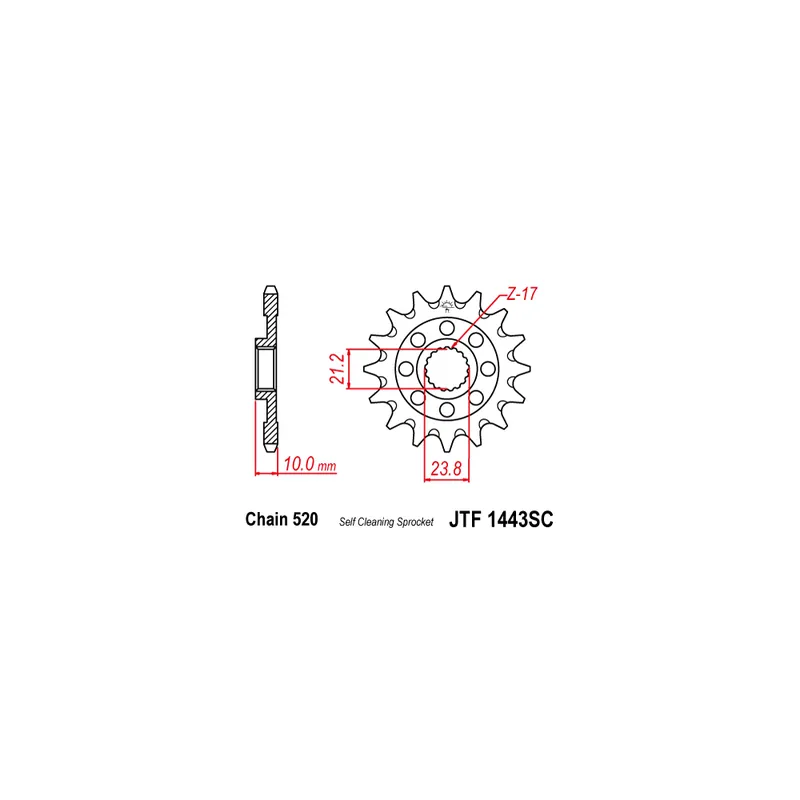 Vysoce Kvalitní Řetězové kolečko JT JTF 1443-14SC 14 zubů, 520 Samočistící, Nízká hmotnost