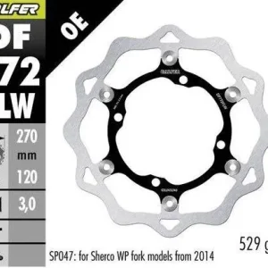 Objednat Nyní GALFER přední brzdový kotouč SHERCO SE/SEF 250/300/450/500 09- (pouze s zavěšeníMI SACHS; WP vyžaduje SP047) WAVE (270X120X3mm)