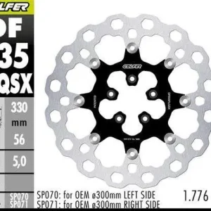 GALFER přední brzdový kotouč HARLEY-DAVIDSON (330X56X5) plovoucí (CUBIQ) (SUPER OVERSIZE) (vyžaduje SP070; SP071) Časově Omezené