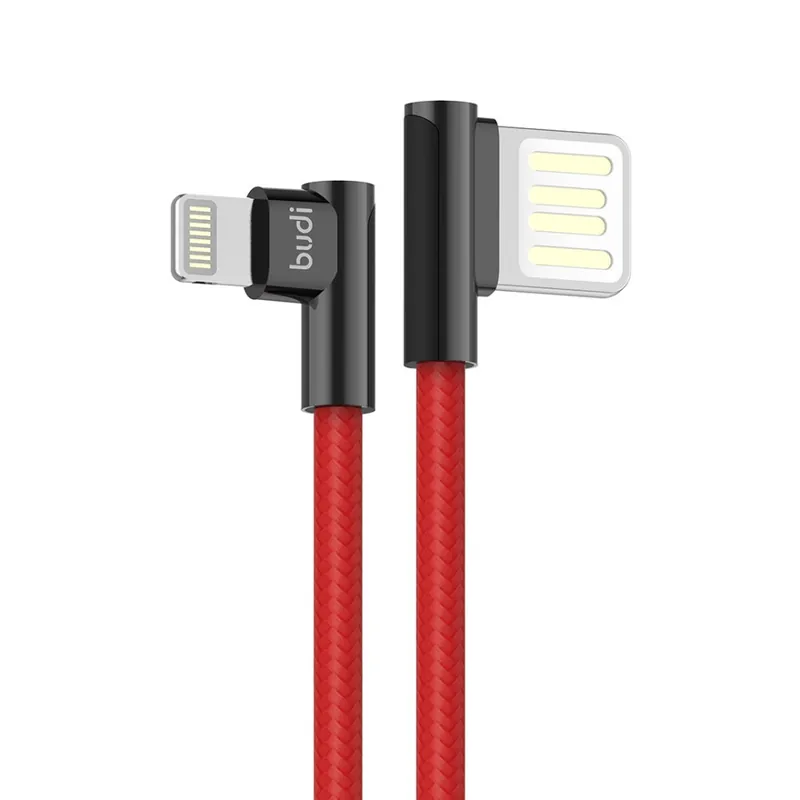 Nízká Cena nabíjecí datový kabel s natočenými konektory USB-A a Lightning červený