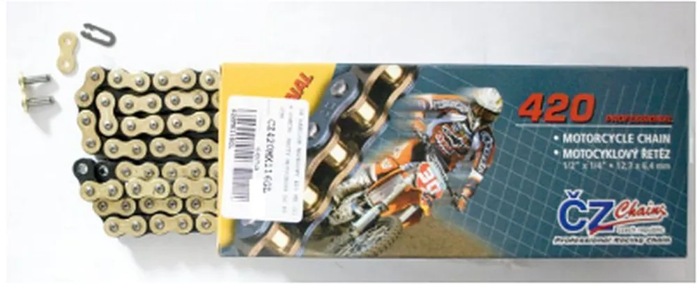 Akční Nabídka CZ hnací řetěz 420 MX (112 článků) zlatá (MOTOCROSS do 85 ccm) (22,0 KN) + spona