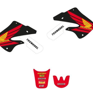 TECNOSEL (BLACKBIRD) sada samolepek (dýhy) + potah sedla HONDA CR 125 98-99, CR 250 97-99 REPLICA HONDA 98 Profesionální