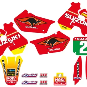 Sleva TECNOSEL (BLACKBIRD) sada samolepek (dýhy) + potah sedla SUZUKI RM 125/250 96-98, REPLICA TEAM SUZUKI 98