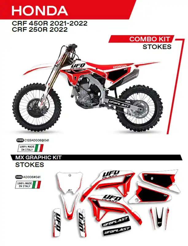 UFO sada samolepek (dýhy) HONDA CRF 250R 22; CRF 450R 21-22 STOKES barva bílá - Horká Nabídka