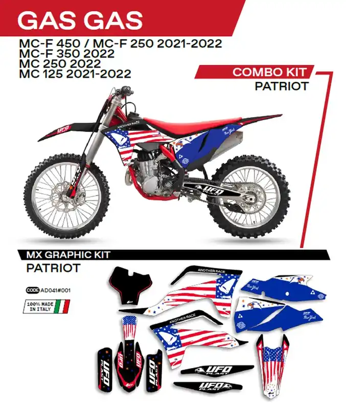 UFO sada samolepek (dýhy) GAS GAS MC 125 21-22; MC 250 22; MCF 250/350/450 21-22 PATRIOT barva černá - Akční Cena