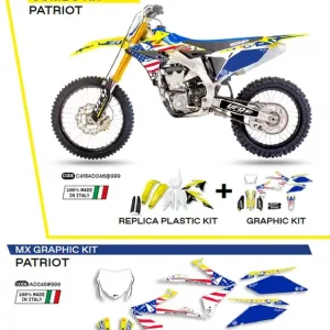 UFO kompletní sada plastů SUKIT418999 PLUS sada samolepek (dýhy) SUZUKI RMZ 250 19-22; RMZ 450 18-22 v sadě přední tabulka (SU04943) a kryty tlumičů (SU04913) PATRIOT barva (žlutá/bílá/černá) - Vrácení Zdarma