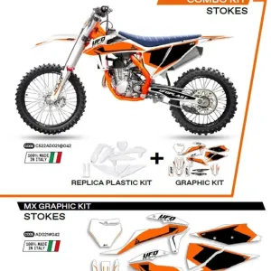 UFO kompletní sada plastů KTKIT522042 PLUS sada samolepek (dýhy) KTM SX/SXF 125/150/250/350/450 19-22 v sadě přední tabulka (KT04094) a kryty tlumičů (KT04055) STOKES barva bílá - Luxusní