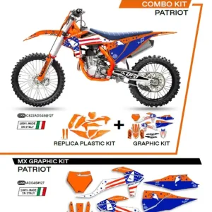 UFO kompletní sada plastů KTKIT522127 PLUS sada samolepek (dýhy) KTM SX/SXF 125/150/250/350/450 19-22 v sadě přední tabulka (KT04094) a kryty tlumičů (KT04055) PATRIOT barva oranžová - Profesionální