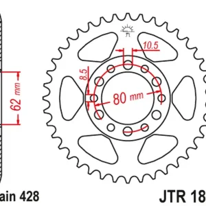 JT rozeta 842 47 YAMAHA YZ 80 81-83, DT 125/175 74-77,TW 125 99-02, TW 200 89-, XT 350 85-00 (84247JT) (řetěz428) Cenový Hit
