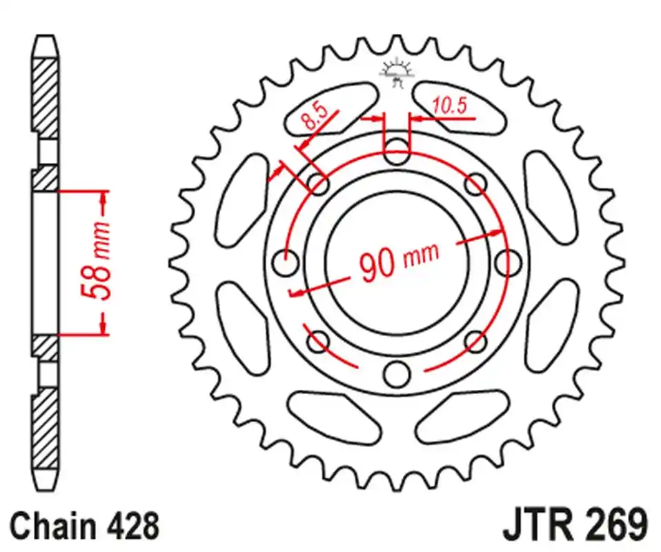 Hit Sezóny JT rozeta 269 56 HONDA CG 125 02-05, cm 125 82-97, CB 125T 82-88, DAELIM VC 125 96-99 (26956JT) (řetěz 428)