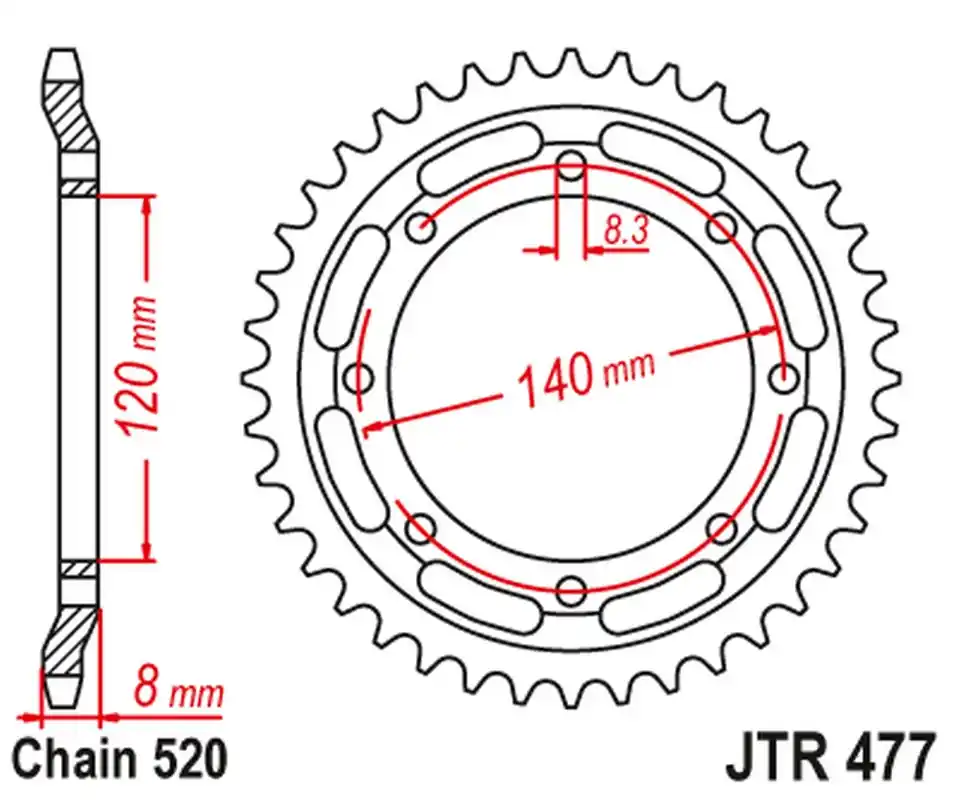 Garance Vrácení Peněz JT rozeta 506 43 KAWASAKI KLR 600 84-90 (50643JT) (řetěz520)