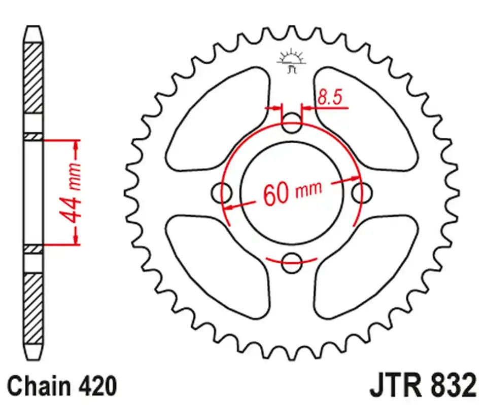 JT rozeta 832 40 YAMAHA FS1 DX/EA/SE, MX 80 80-82, TY 80, DT 80 77-83 (83240JT) (řetěz 420) Omezená Nabídka