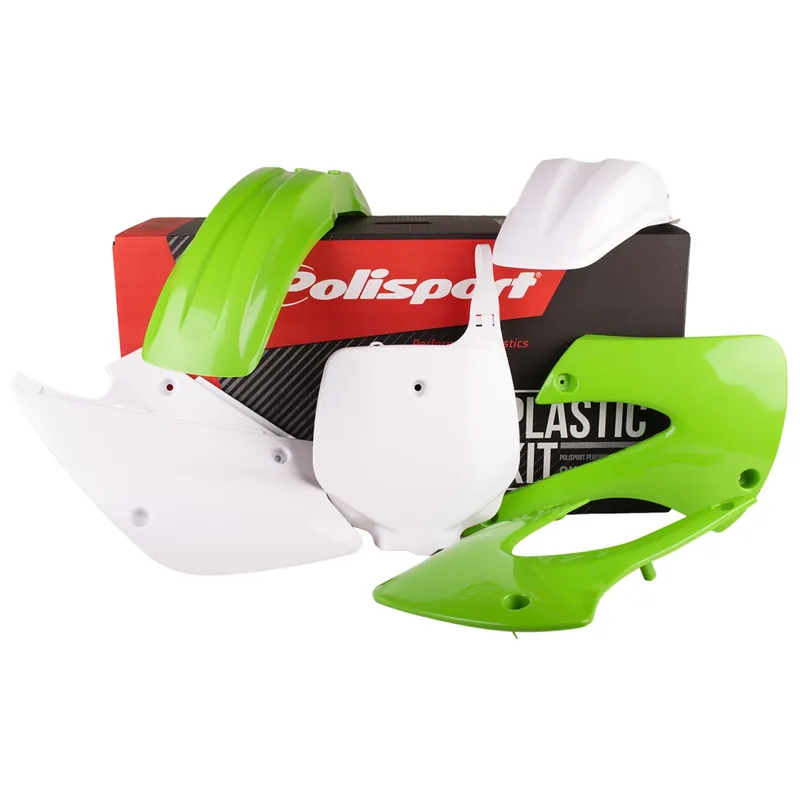 Expresní Doručení POLISPORT kompletní sada plastů KAWASAKI KX 85 99-13; KX 100 99-13 v sadě tabulka přední (8661700007) barva zeleno bílá OEM