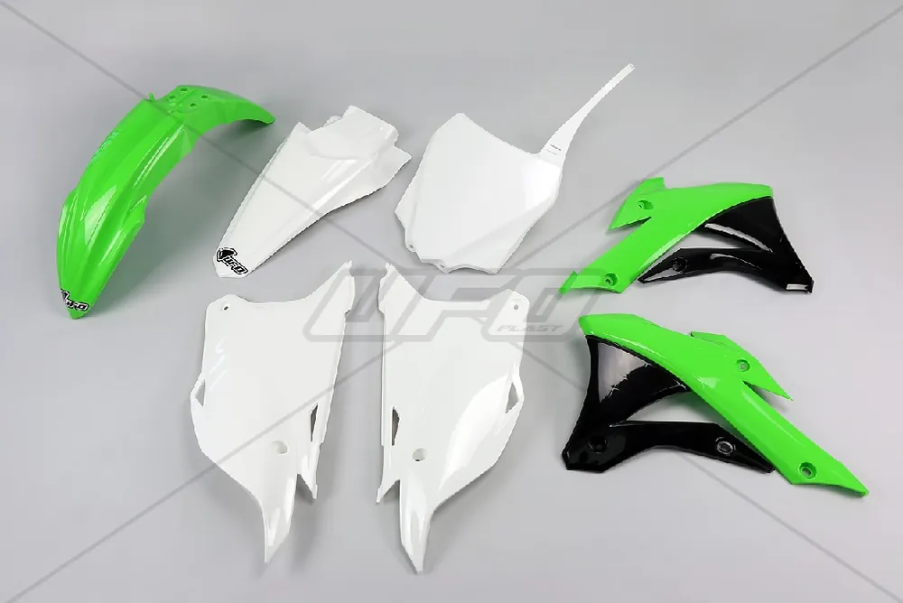 UFO kompletní sada plastů KAWASAKI KX 85 14-21, KX 100 14-21 barva 14-15 (zelená/bílá/černá) Sleva