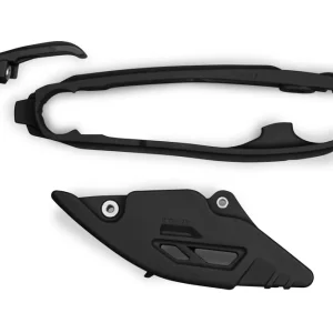 UFO komplet kluzák + vodítko řetězu KTM SX 125 / 250 / 300 23-25, SXF (SX-F) 250 / 350 / 450 23-25, EXC 150 / 250 / 300 24-25, EXCF (EXC-F) 350 / 450 / 500 24-25 barva černá (KT05017001 + KT05018001) - nahrazuje HU04315001 Hromadná Objednávka