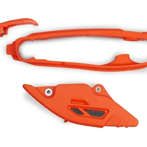 Zlevněný UFO komplet kluzák + vodítko řetězu KTM SX 125 / 250 / 300 23-25, SXF (SX-F) 250 / 350 / 450 23-25, EXC 150 / 250 / 300 24-25, EXCF (EXC-F) 350 / 450 / 500 24-25 barva oranžová (KT05017001 + KT05018001)